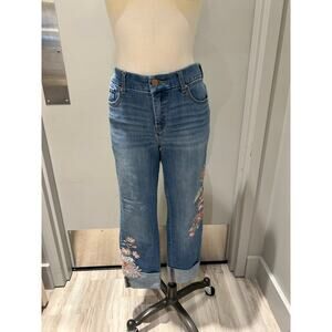 Chico’s Embroidered Denim “So Slimming” Girlfriend Ankle Jeans – Size 4R